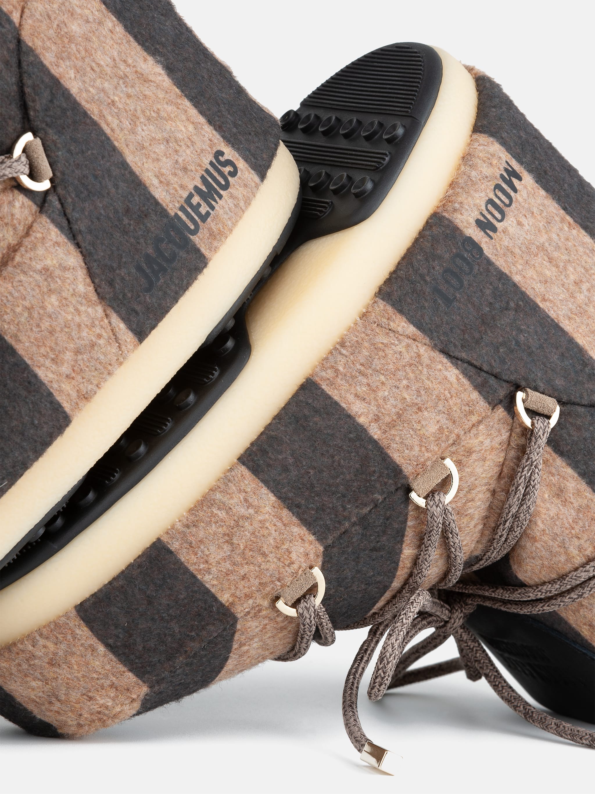 Jacquemus + Moon Boot ICON LOW BEIGE STRIPED FELT STÖVLE